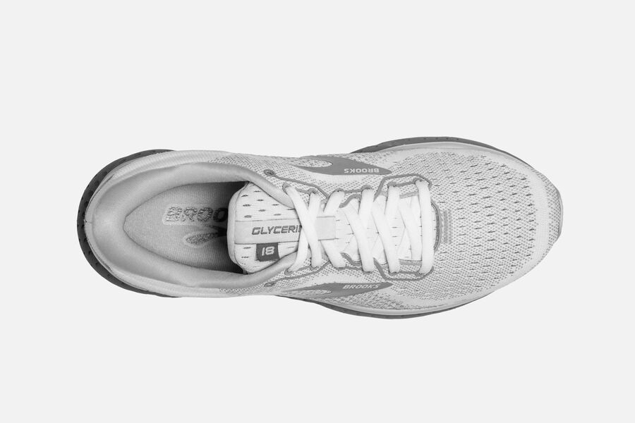 Glycerin 18 Road Brooks Running Shoes NZ Womens - White/Grey - UGIOHY-972